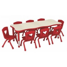 طاولة رياض أطفال 8 كراسي مستطيلة مموجة 60*150- أحمر