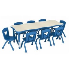 طاولة رياض أطفال 8 كراسي مستطيلة مموجة 60*150- أزرق