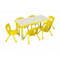 طاولة رياض أطفال 6 كراسي مستطيلة مموجة 60*120 - أصفر