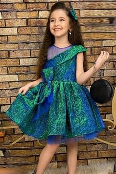 فستان سهرة أزرق أخضر مفصل بتول بناتي