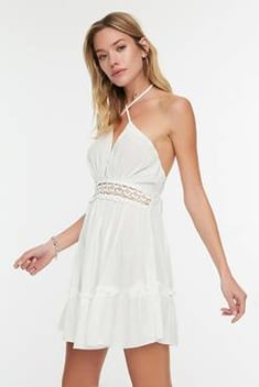 فستان شاطئ فيسكوز أبيض نسائي