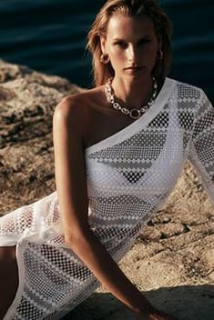 فستان شاطئ دانتيل أبيض نسائي