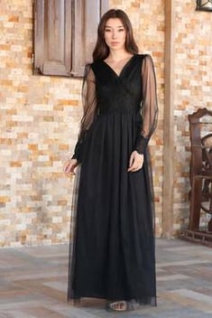 فستان سهرة طويل أسود نسائي