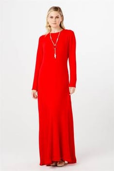 فستان أحمر بأطراف وطيات نسائي