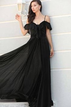فستان سهرة طويل أسود نسائي