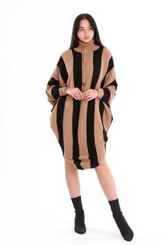Women's Brown - Black Striped Tricot Dress