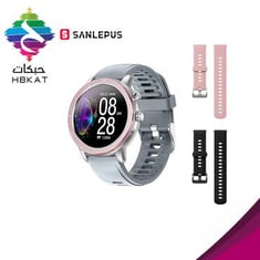 ساعة ذكية رياضية للنساء من SANLEPUS مقاومة للماء مع ثلاثة أحزمه بألوان مختلفه تتوافق مع أجهزة الأيفون والأندرويد