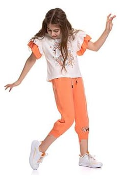 ملابس رياضة برتقالي بطبعة بناتي