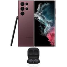 سامسونج جالاكسي S22 ألترا ثنائي الشريحة بذاكرة رام 12GB وذاكرة داخلية 256GB ويدعم 5G مع سماعات - خمري