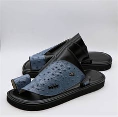 حذاء شرقي ازرق مع أسود جلد طبيعي