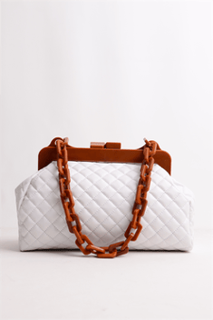 Women's Chain Strap Quilted White Shoulder Bag
