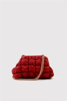 Women's Chain Strap Red Puffer Shoulder Bag