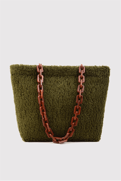 Women's Chain Strap Green Plush Bag