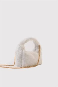 Women's White Artificial Fur Bag