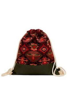 Women's Leather Detail Ethnic Pattern Backpack
