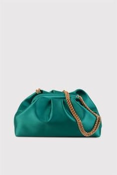 Women's Chain Strap Green Satin Shoulder Bag