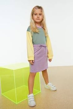 Girl's Shirred Pocket Lilac Skirt