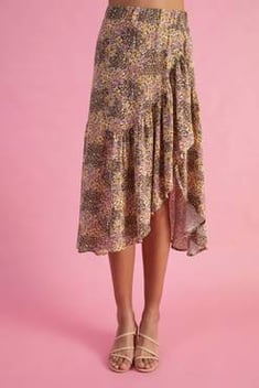 Women's Frill Patterned Beige Viscose Skirt