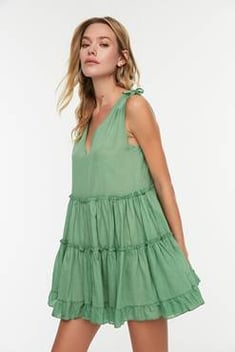 فستان شاطئ فوال أخضر مقاس كبير نسائي