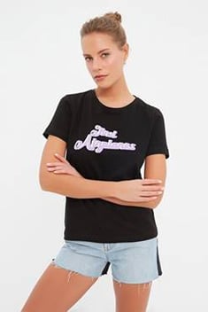 Women's Printed Black T-shirt