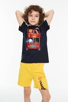 Boy's Printed Navy Blue T-shirt &amp; Shorts Set