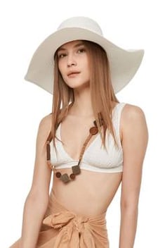قبعة شاطئ قش بيضاء نسائية