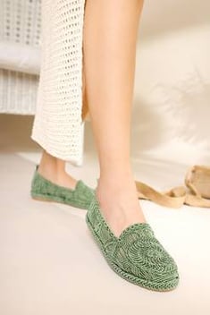 حذاء فلات تريكو مفصل أخضر نسائي