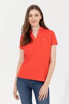Kadın Kırmızı Kaçık Yaka T-Shirt Basic