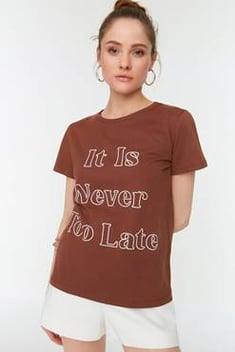 Women's Printed Brown T-shirt