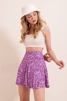 Women's Patterned Lilac Shorts Skirt