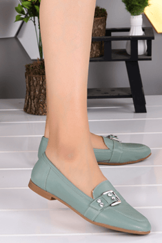 حذاء فلات جلد أخضر مائي نسائي