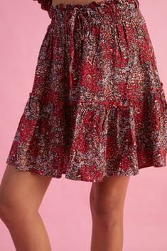 Women's Ruffle Red Viscose Short Skirt