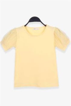 Girl's Tulle Sleeves Yellow T-shirt