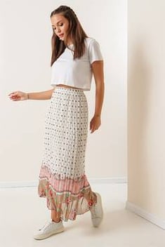 Women's Elastic Waist Patterned Lined Chiffon Skirt