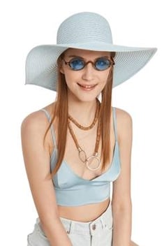 قبعة شاطئ قش أزرق فاتح نسائية