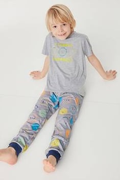 Boy's Printed Grey Pajama Set