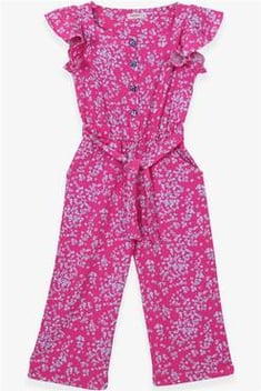 Girl's Belted Patterned Pink Overall
