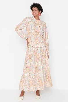 Women's Floral Pattern Multi-color Blouse &amp; Skirt Set