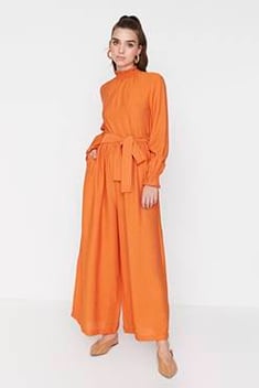 Women's Belted Orange Romper