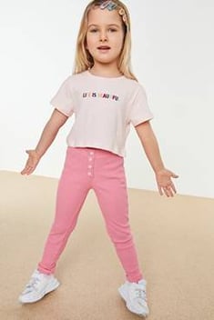 Girl's Button Detail Pink Leggings