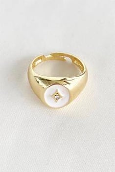 خاتم قابل للتعديل ذهبي مفصل مطلي أبيض نسائي