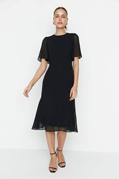 Siyah Basic Şifon Elbise