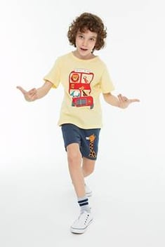 Boy's Printed Yellow T-shirt &amp; Shorts Set