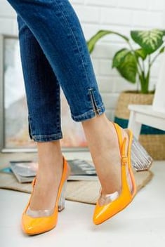 Women's Orange Patent Leather Pointed Toe Shoes