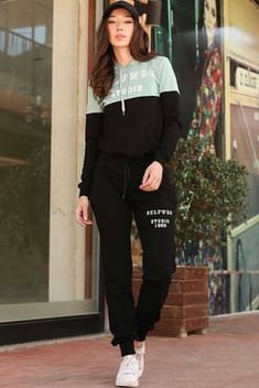Women's Hooded Text Print Tracksuit