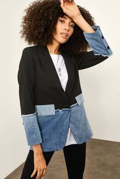 Siyah Kot Detaylı Blazer Ceket 2KXK4-45784-02