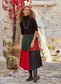 تنورة ميدي متعددة الألوان بخصر مرن نسائية