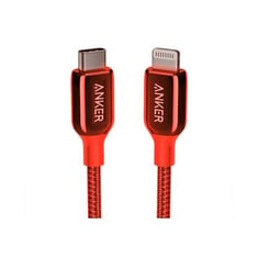 كيبل شحن باور لاين قماش اصدار ثالث USB-C الى Lightning يدعم الشحن السريع بطول 90 سم من انكر - أحمر
