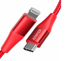 كيبل شحن باور لاين USB-C الى Lightning يدعم الشحن السريع بطول 90 سم من انكر - أحمر