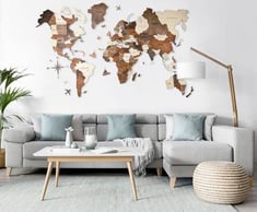 خريطة العالم الخشبية 3D